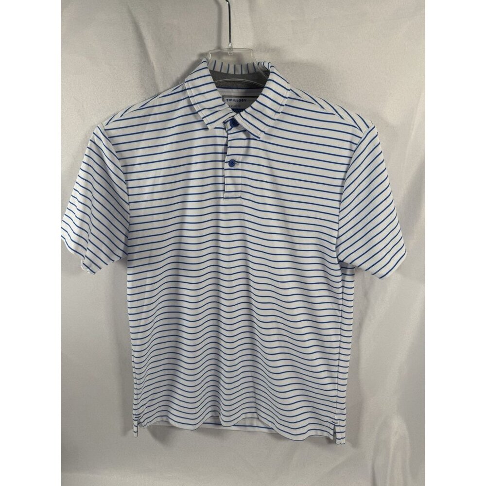Twillory Polo Shirt Medium Blue Whit Athleisure Performance Stretch Short Sleeve